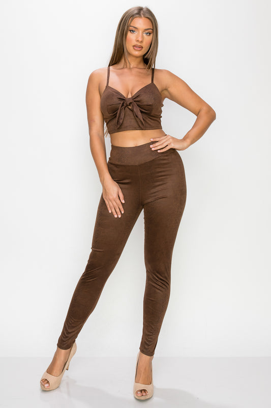 Embossed Snake Print Top And Leggings Set